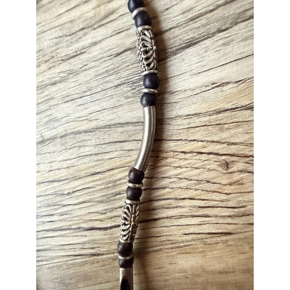 Y2K Men Black Bead Necklace Silver Tone Tribal Boho Surfer street grunge skater